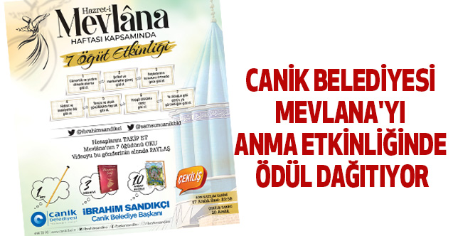 Canik Belediyesi Mevlana'yı Anma Etkinliğinde Ödül Dağıtıyor