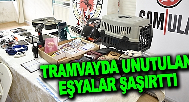 Tramvayda unutulan eşyalar şaşırttı
