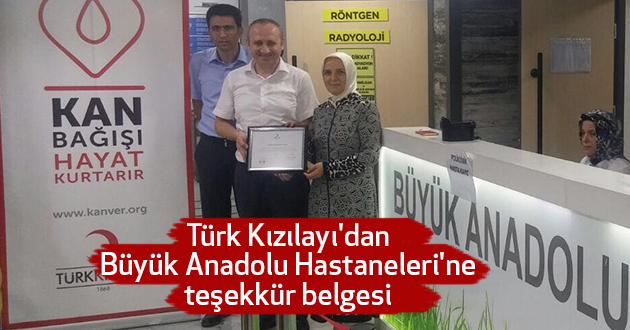 Türk Kızılayı'dan Büyük Anadolu Hastaneleri'ne teşekkür belgesi