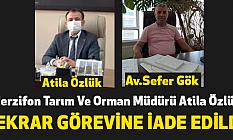 Merzifon Tarım Ve Orman Müdürü Tekrar Görevine İade Edildi