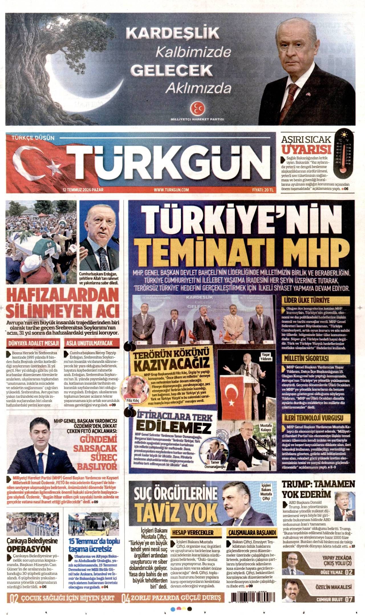 Türkgün Gazetesi Gazete Manşeti